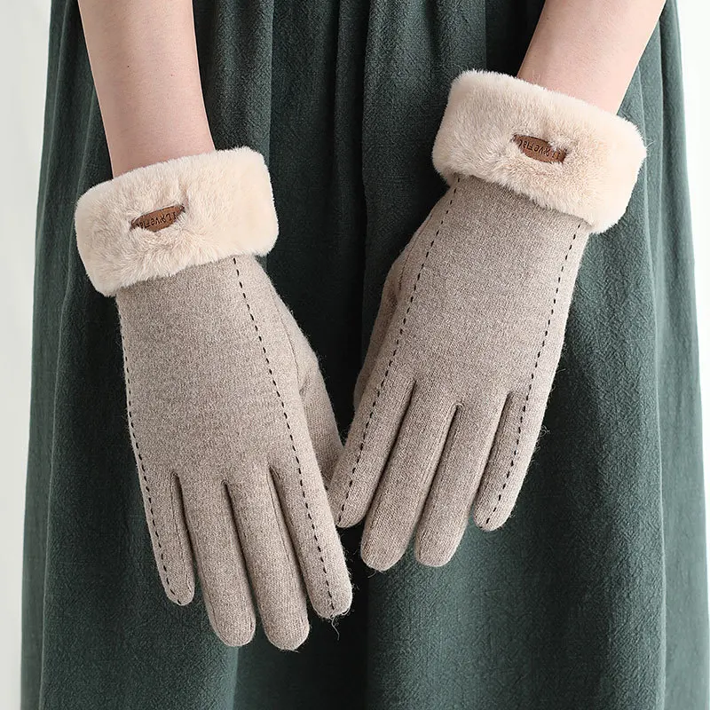 

Women Winter Wool Cashmere Touch Screen Keep Warm Gloves High Quality Thicken Elegant Cute Lovely Female Plush Wrist Soft Gloves