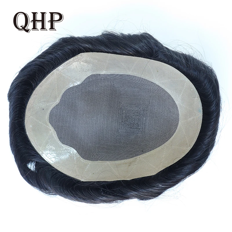 Men Toupee Mono And NPU Indian Remy 100% Human Hair Replacement System Durable Hairpieces Handmade Wigs Capillary Prosthesis