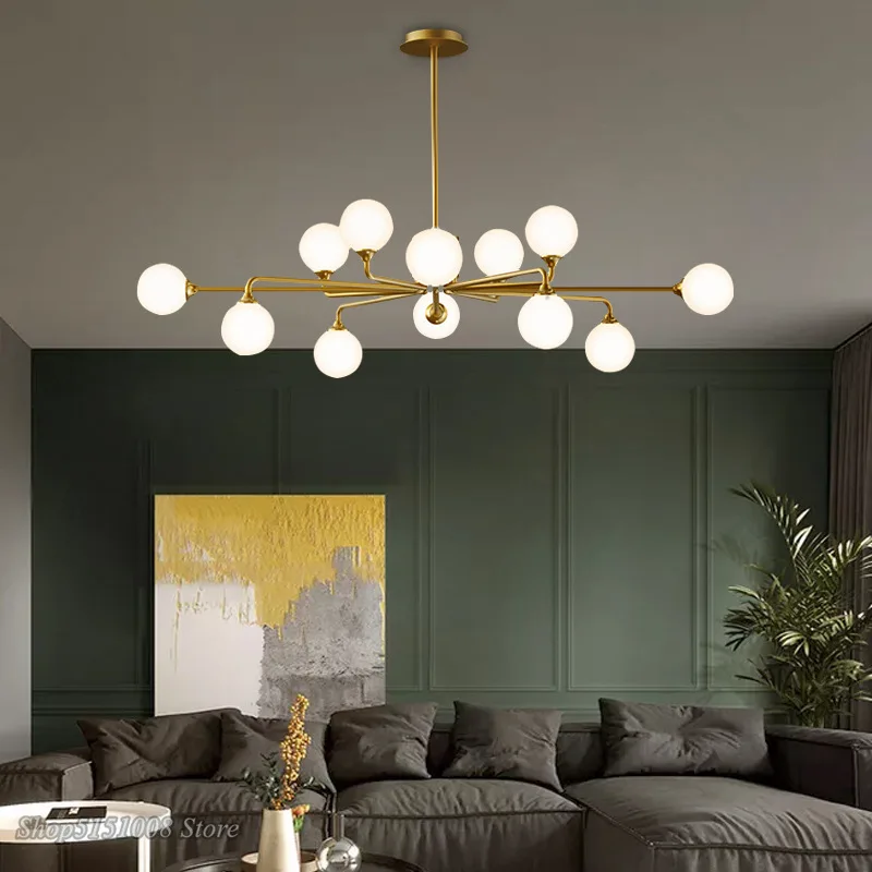 

Modern Glass Ball LED Chandelier Nordic Creative Living Room Hanging Light Bedroom Branch Pendant lamp Indoor Lighting Luminaire