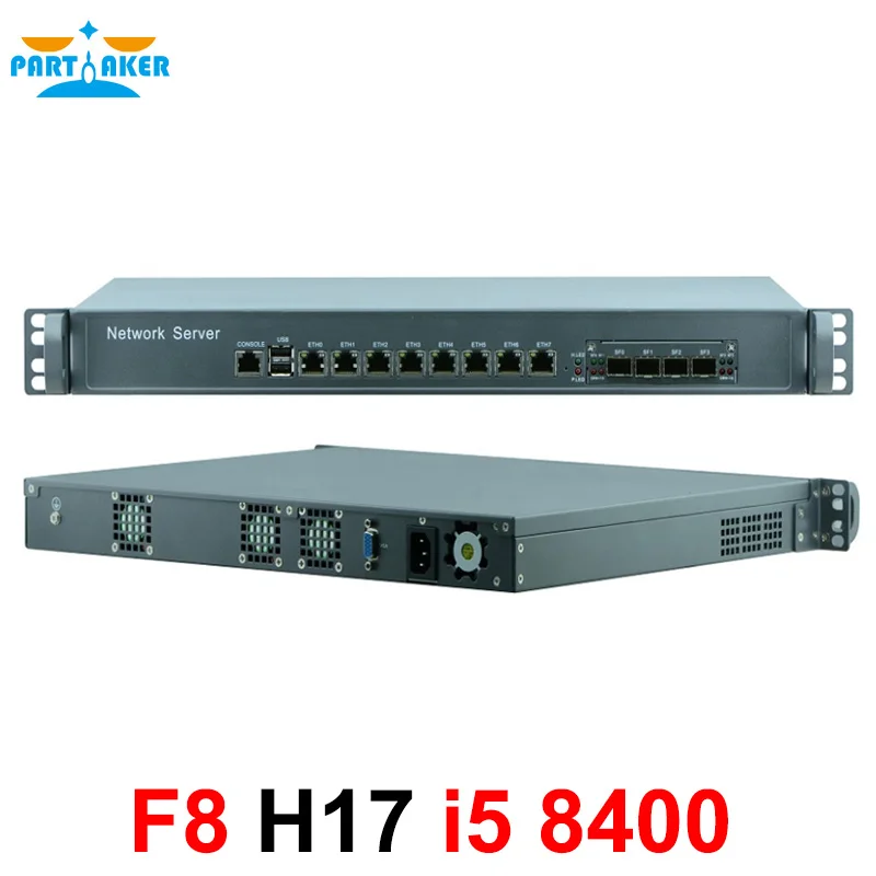 19 inch standard 1U server Core i5 8400 with 8*NICs and 4*Fiber SFP 10000M LAN for Firewall Appliance Network Security computer