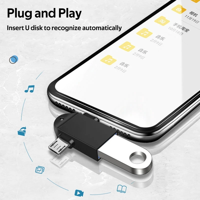 Universal 2 in 1 OTG Adapter USB 3.0 Female To Micro USB Male and USB C Male Connector Aluminum Alloy on The Go OTG Converter