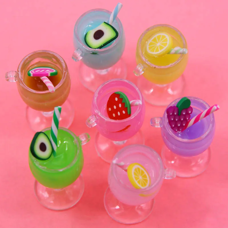 10ps large 3D Fruit Juice Cup Resin Charms Pendant Sweet Drink Floating DIY Keychain Jewelry Decor Accessory Photographing Props