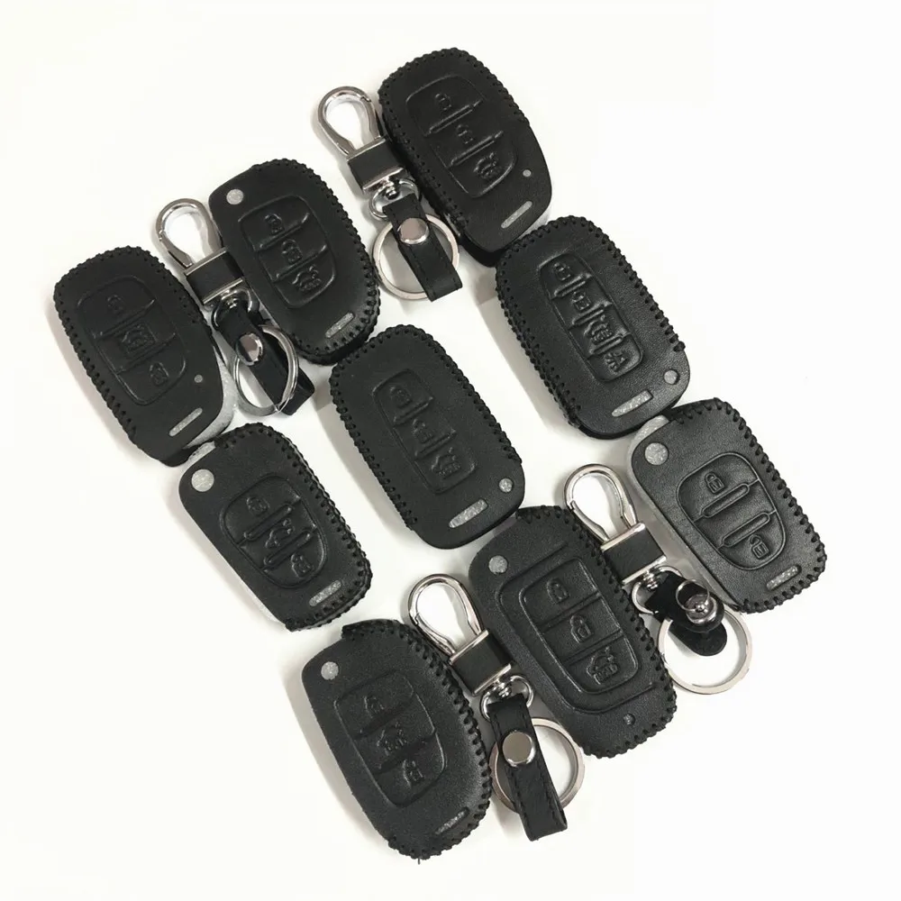 Leather Key Case Key Fob Cover keychain For Hyundai ix35 iX45 ix20 iX25 i10 i20 i30 i40 HB20 Sonata Verna Solaris Elantra Accent