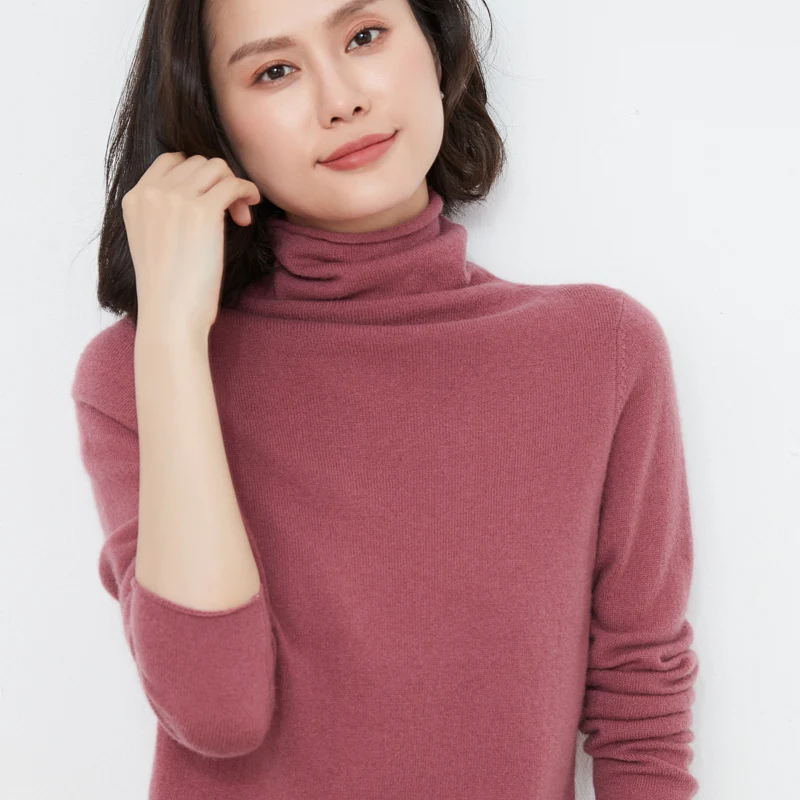 Autumn and Winter Sweater Women 100%Wool  Pullover  Slim Long-Sleeved Short Turtleneck high-Necked Cashmere Knitted Bottoming