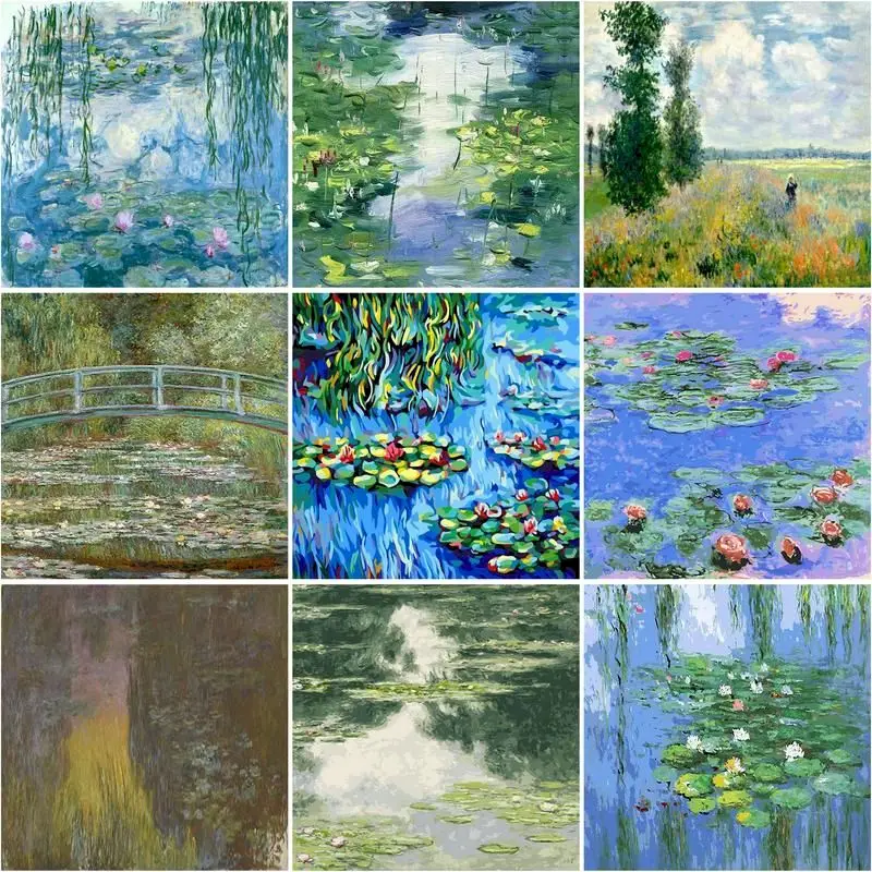 DIY Coloring by Numbers Claude Monet's Paintings Kinds of Water Lilies Impression Lotus Pictures Paints by Numbers Colors Gifts