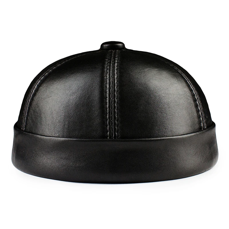 Real Leather Retro Hat Casual Landlord Chinese-Style Hat Sheepskin Cap Thin Round Caps Fashion Winter And Autumn Luxury Hats