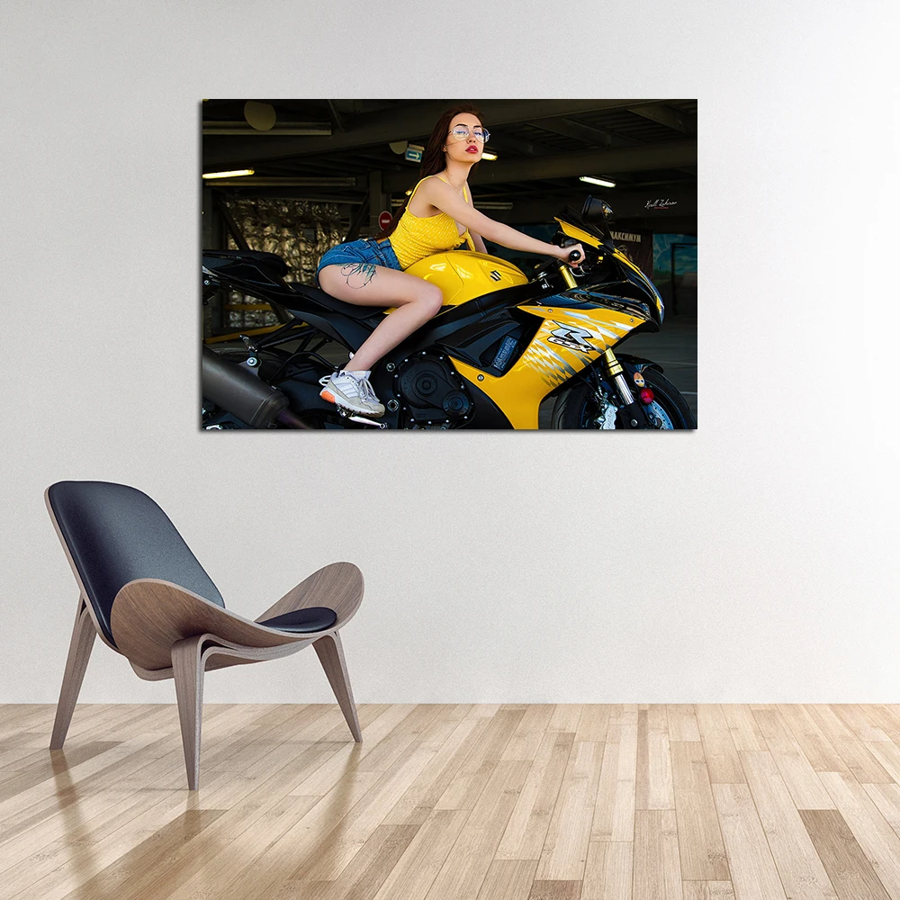 Modern Aesthetic Wall Art 1 Piece Canvas Painting Beauty with Motorcycles Suzuki GSX-R Poster Prints Picture Room Decor