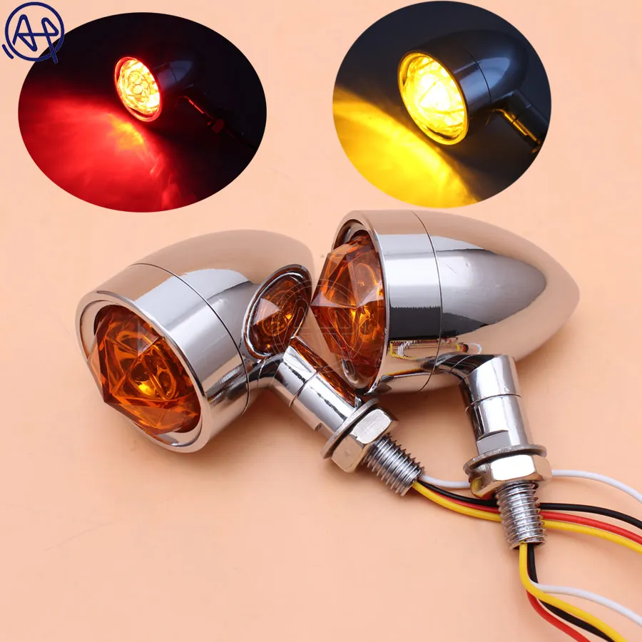 Motorcycle Accessories Chrome Amber Diamond Lens LED Turn Signal Light Bobber Chopper 10mm For Harley Electra Glide