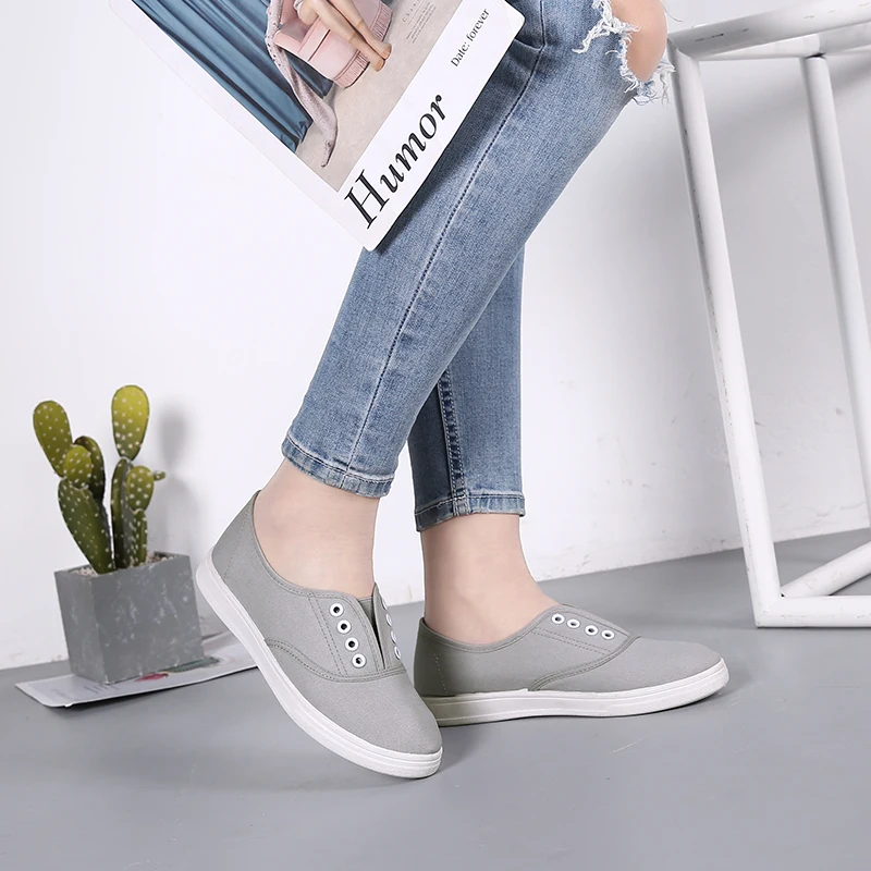 Zapatos De Mujer kobiety śliczne uroczy biały płótno Slip on buty damskie Casual antypoślizgowy czarny buty wypoczynek różowy mieszkania E5528