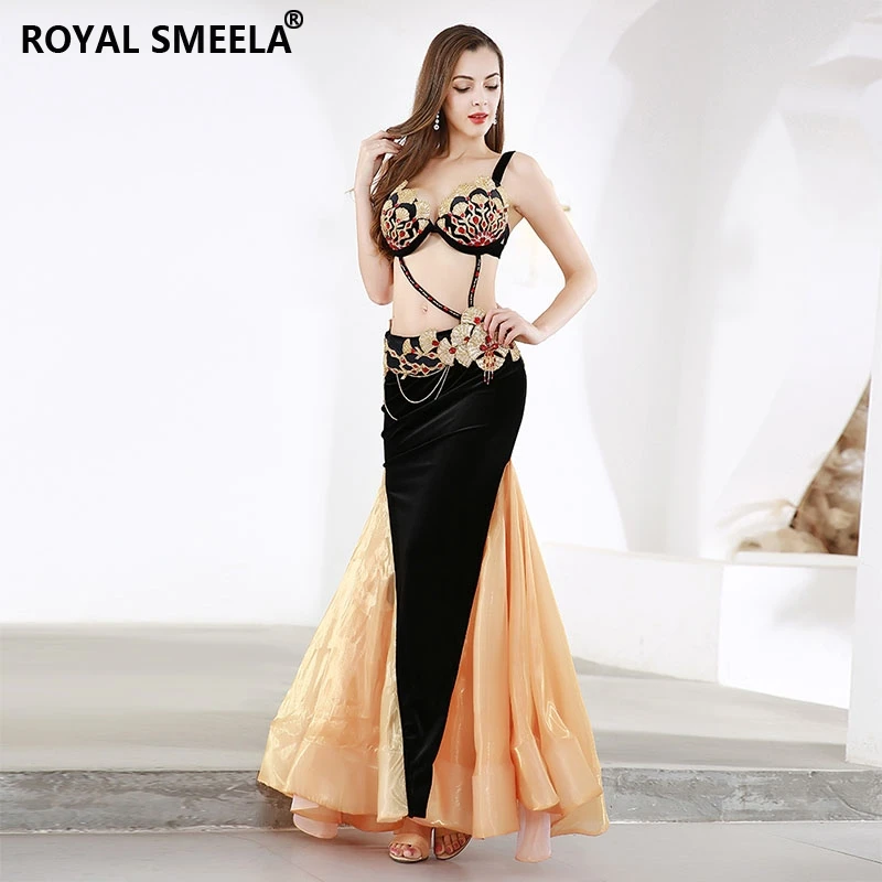 Women stage belly dance costume set sexy belly dancing wear bra belt fishtail skirt long mermaid costumes 3pcs bellydance dress