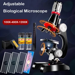 Kids Zoom Biological Microscope Lab Led 100x 400x 1200x School Science Experiment Education Scientific Toys Gifts For Children