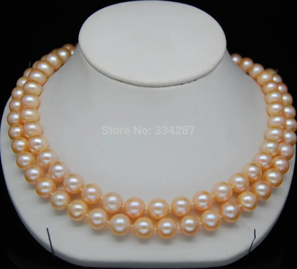 

Natural 8-9mm AAA freshwater pink pearl necklaces 35"Long