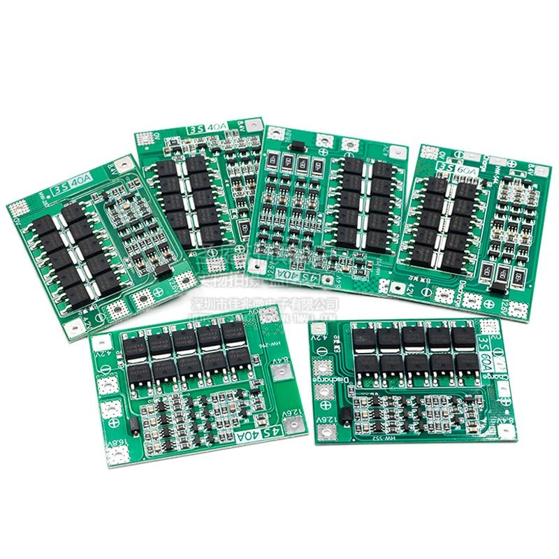 A placa de proteção do carregador de bateria do lítio do Li-íon, 18650 BMS para o motor de broca, aumenta o equilíbrio, 3S, 4S, 40A, 60A, 11.1V,