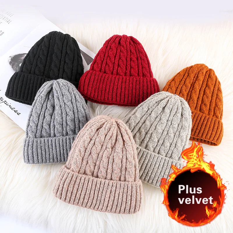 New Knitted Caps Women Men Skullcap Winter Hat Plus Velvet Wool Cap Warm Hats Skullies Beanies Thick Unisex Cap Wholesale