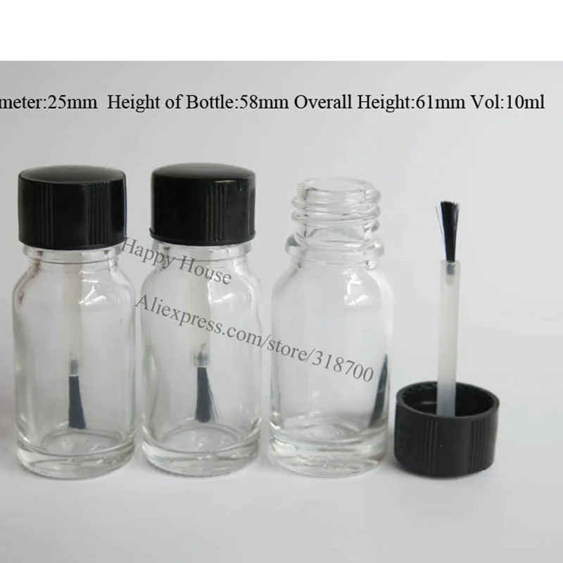 

360 x 10ml clear glass bottle with lined brush cap, 1/3 oz crystal glass bottle for oil use