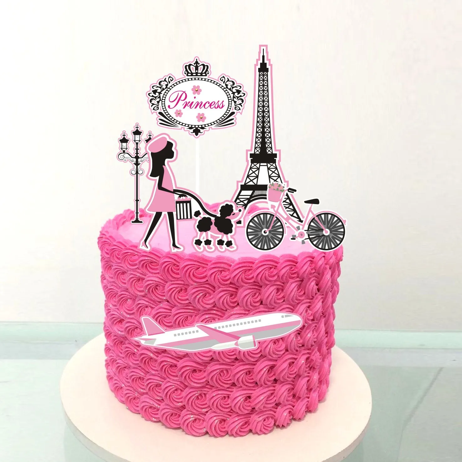 Cake Toppers Perfume Lipstick Paris Topper Eiffel Tower Kiss Cake Flags Kids Girls Birthday Wedding Bride Party Baking DIY Decor