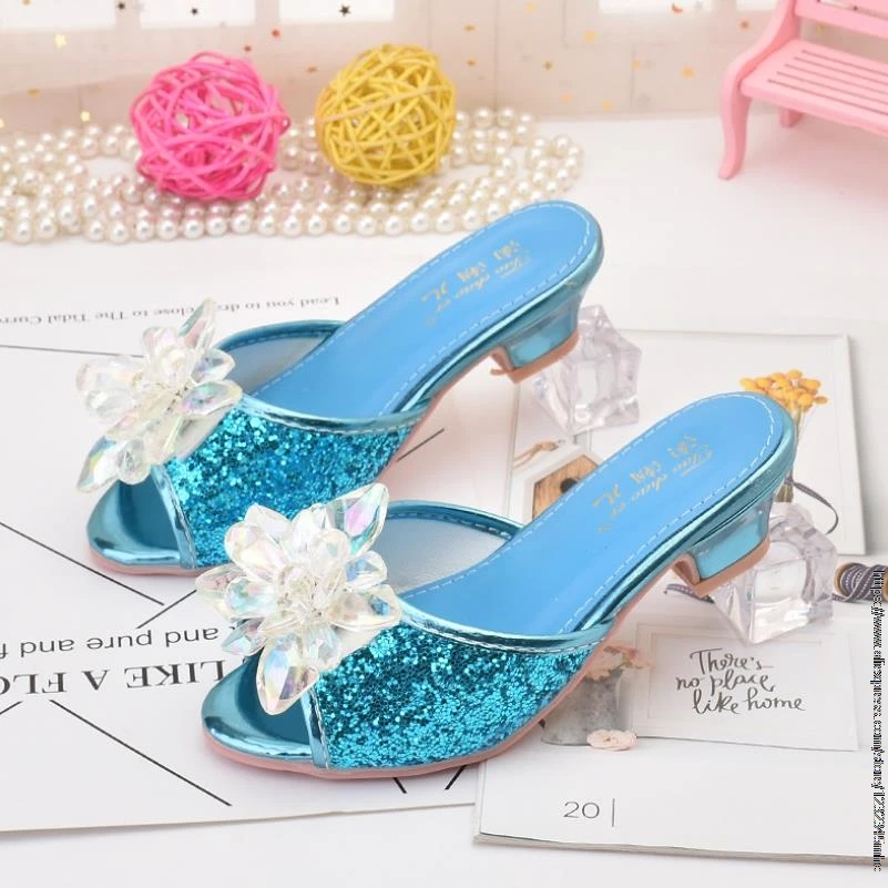 Disney Girls Slippers Summer Shoes Kids Princess Sandals Children Casual Glitter Beach Flip Flop Fashion Rhinestone Low-heeled