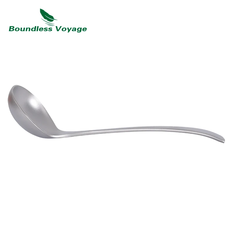 Cuchara de sopa de titanio de viaje sin límites, vajilla de mango largo grueso, cucharón de arco profundo, dispositivo de cocina Ti1074T