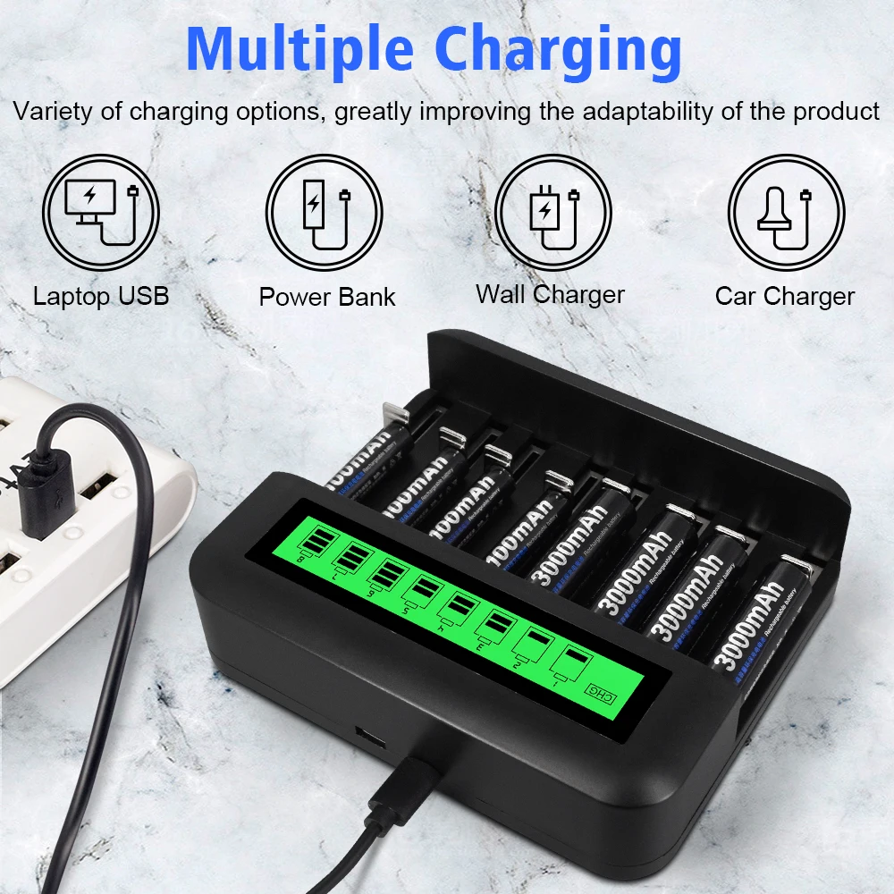 PALO 1.2 V AA akumulatory NI-MH 3000mAh + USB szybki inteligentny wyświetlacz LCD ładowarka do 2A 3A 1.2 V Batteri