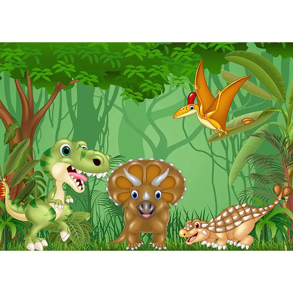 

Photographic Backdrop Jungle Cartoon Dinosaur Customized Backgrounds Photo Studio for Baby Children Birthday Party Photophone