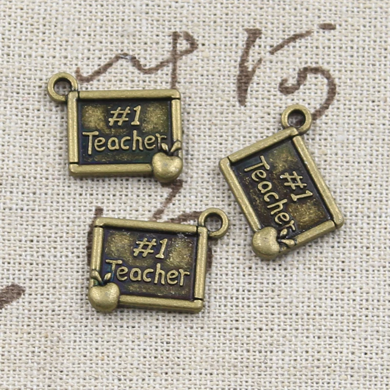 10pcs Charms #1 Teacher Apple 17x14mm Antique Silver Color Plated Pendants Making DIY Handmade Tibetan Finding Jewelry