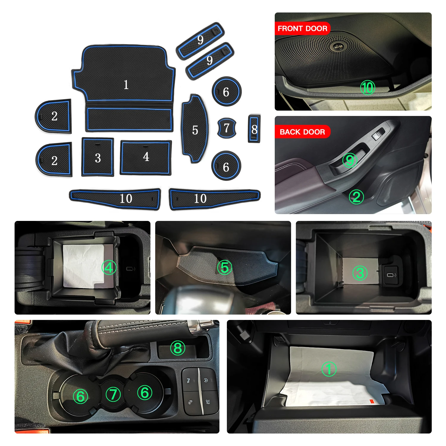 RUIYA for Ford Fiesta MK8 2017-2020 2021 2022 Car Door Groove Mat Anti-slip Slot Pad Auto Interior Fiesta MK8 Accessories 2022