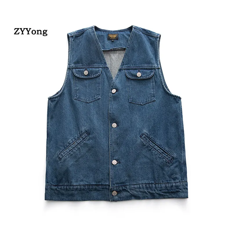 2020 Cotton Jeans V-Neck Sleeveless Jacket Men Blue Denim Jeans Vest Men Cowboy Denim Vest Mens Jackets