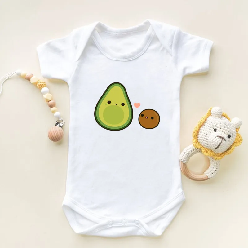 Cute Avocado Cat Vegan Funny Fruit Print Romper Infant Newborn Bodysuits Cotton Baby Jumpsuit Outfits Onesies Boys Girls Clothes