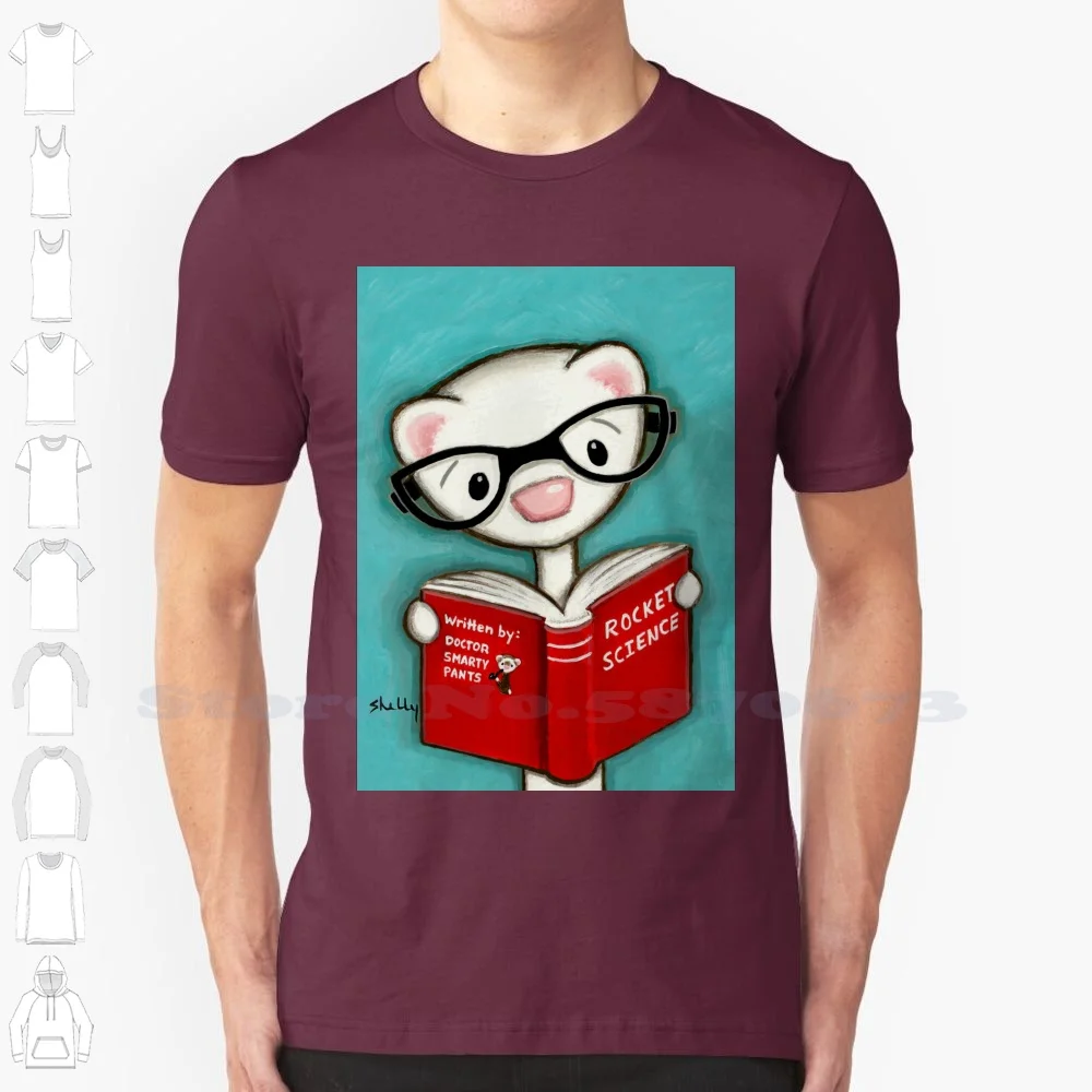 The Professor 100% Pure Cotton T-Shirt Ferret Professor Scientist Glasses White Book Rocket Science Shelly Mundel