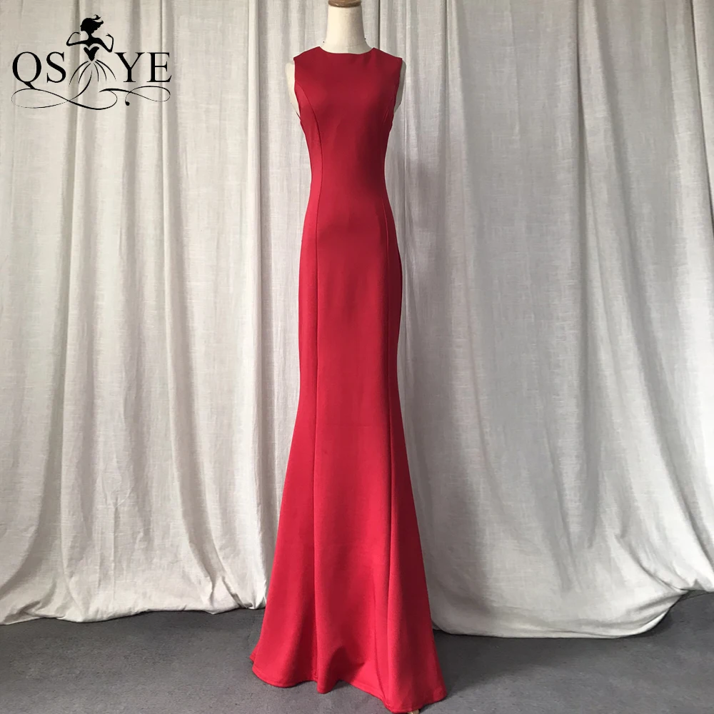 Simple Red Prom Dresses Stretch Mermaid Evening Gown Long Decent Formal Party Gown Sleeveless Mother Evening Dress for Party