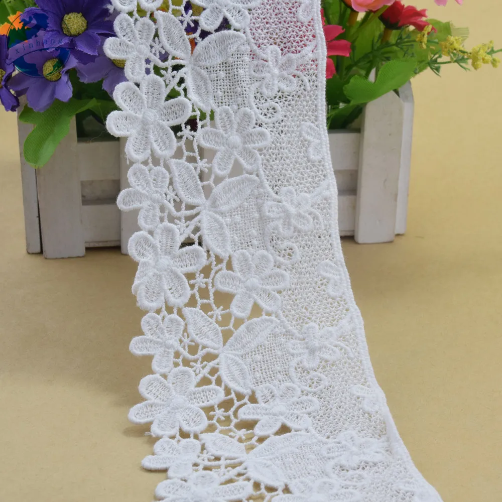 White 100% Cotton Embroidery French Lace Ribbon Fabric Guipure Diy Trims Wedding Lace Sewing Curtain Accessories 8.5cm Wide#4064