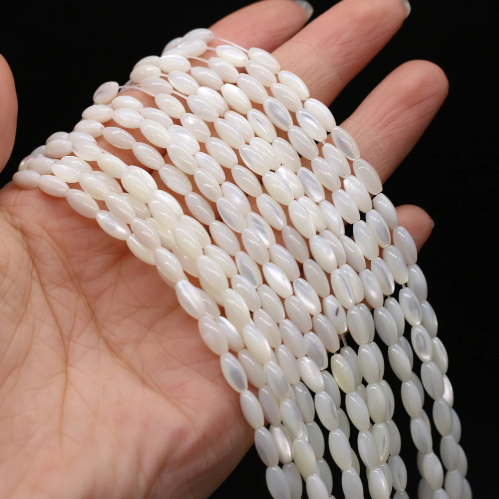 Rice Shape White Natural Mother of Pearl Shell Bead Oval Top Shell Beads for Jewelry Making DIY Crafts Necklace Bracelet 14\'\'