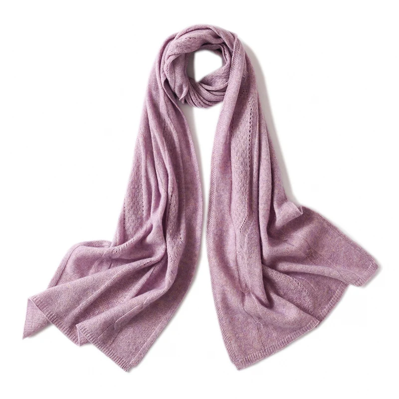 2023 Ladies High Quality 100% Cashmere Knit Comfortable Warm Long Scarf Cashmere Scarf Women Solid Shawl Cashmere Head Scarf