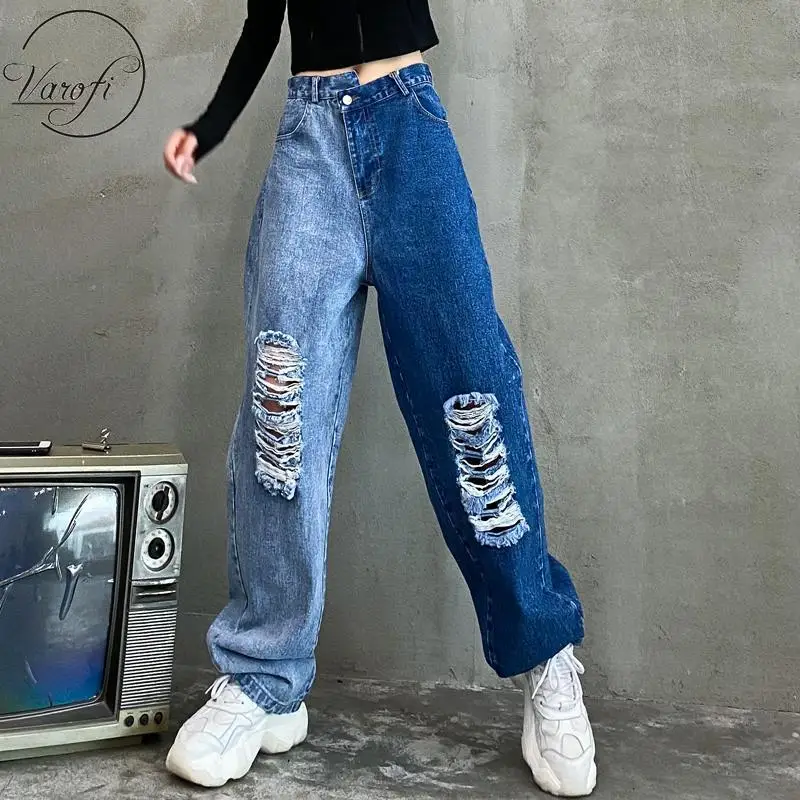 

Varofi Personality hip hop jeans lady wide leg pants high waist straight leg loose pants jeans woman boyfriend jeans y2k jeans