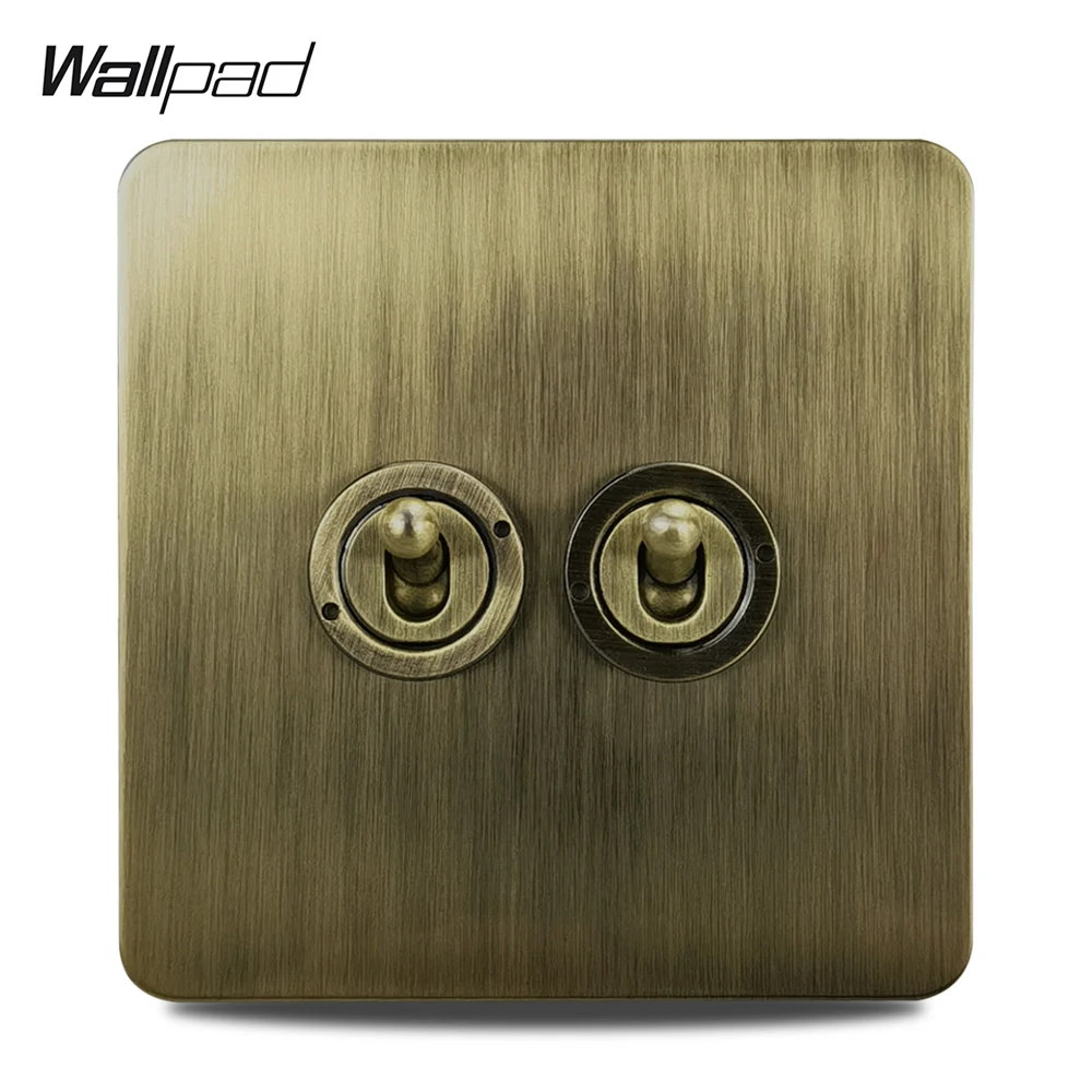 

Wall Light Switch 2 Gang Toggle Antique Brass Steel Panel Wallpad H6 Series 4 Colors Options 86x86mm