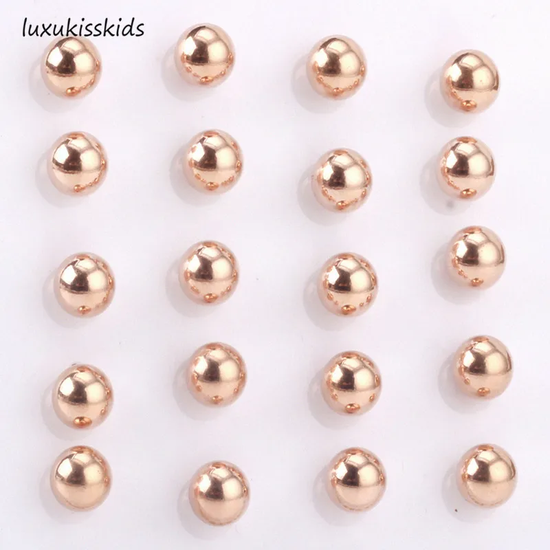 LUXUKISSKIDS 3-10MM Rose Gold Color Stud Earings Steel Cubic Round Ball Piercing Korean Fashion Wholesale Jewelry 10pairs/Lots