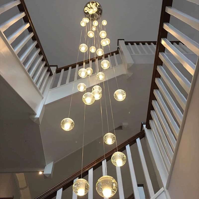 Duplex Apartment Villa Staircase Pendant Light Modern Round Crystal Glass Ball Hanging Lamp Living Room Staircase LED Chandelier