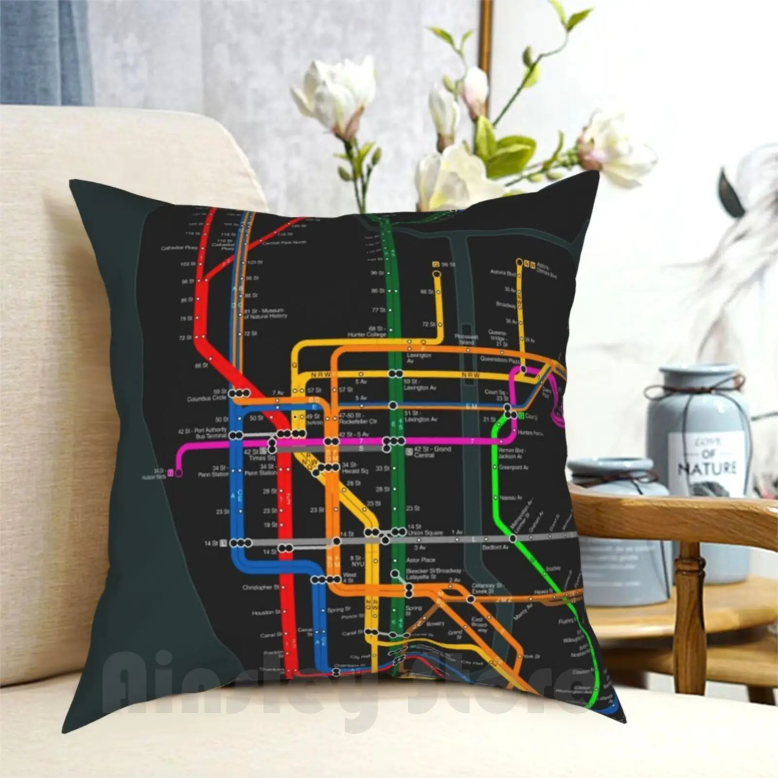 New York City Dark Subway Map Pillow Case Printed Home Soft DIY Pillow cover New York City New York Nyc Usa Metro Subway