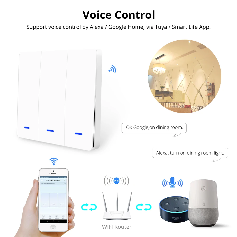 Zemismart WiFi Push Swicth Tuya Smart Life Control One Two Three Gangs 110v 220v Timer Control