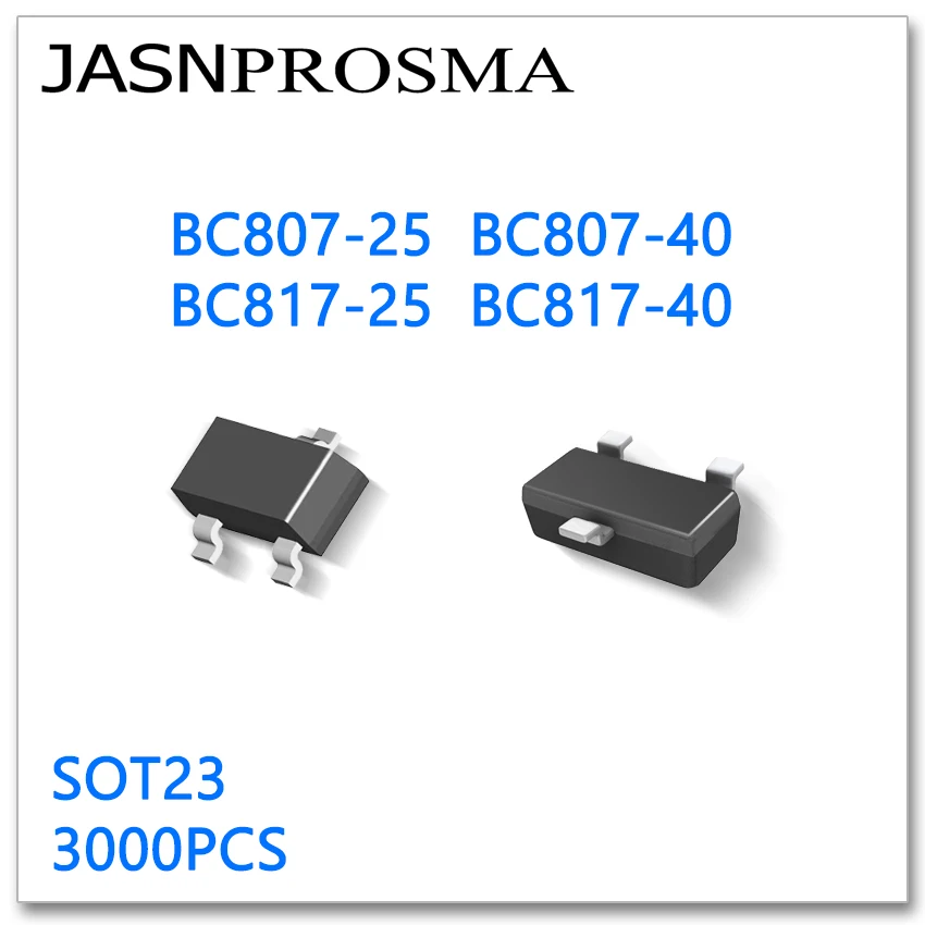 

JASNPROSMA BC807 BC817, SOT23, 3000 шт., BC807-25, BC807-40, BC817-25, BC817-40, PNP NPN, 45 в, 500 мА, 0,5 А, сделано в Китае, SOT-23