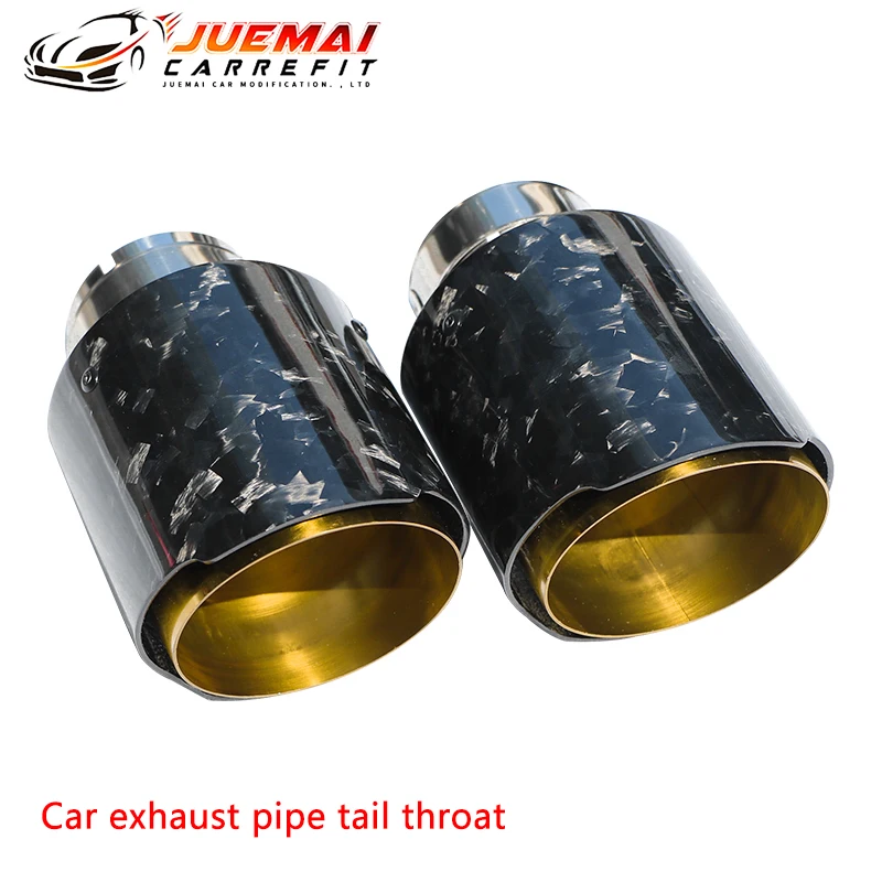 JUEMAI Car Exhaust Pipe Modification Tail Nozzle Gold Forged Pattern Carbon Fiber Glossy Finish Muffler Silencer Stainless Steel