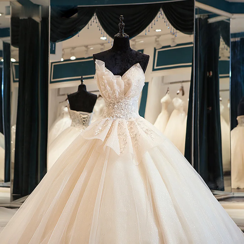 Vestido de noiva 2021, vestido luxuoso com renda, sem alças, elegante, varre, trem, princesa, tamanho personalizado