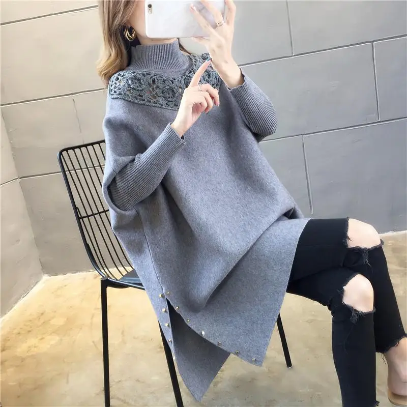 Mid-length half-high collar handmade jacquard cloak-style shirt 2023 Korean new loose-fitting large size women's clothing