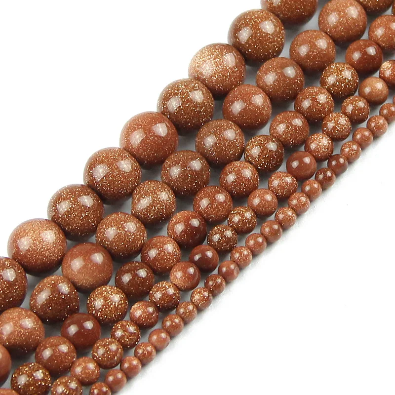 JHNBY Natural Stone Golden sand stone beads Round Loose bead ball 4/6/8/10/12MM Handmade Jewelry bracelet making DIY accessories