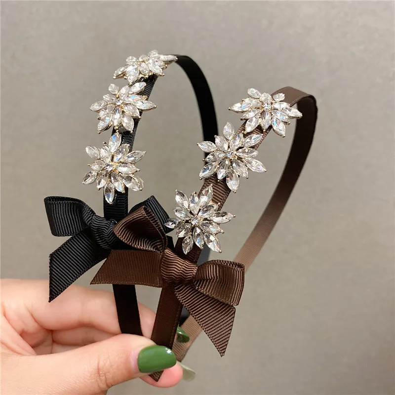 Fashion Shining crystal Rhinestone Hair Hoop Headband Hairband for Women Girls Ribbon bow Hair Band Hair Accessories 1pcs New