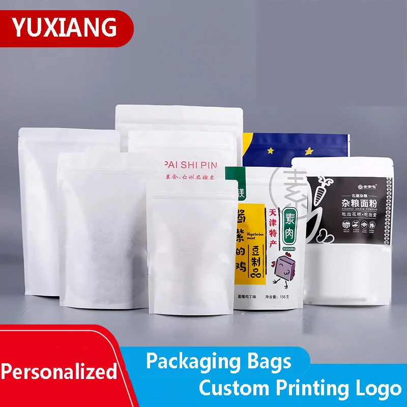 White Craft Paper Packaging Bags Standing Zip Lock Heat Seal Gift Food Tea Candy Nute Spice Bags