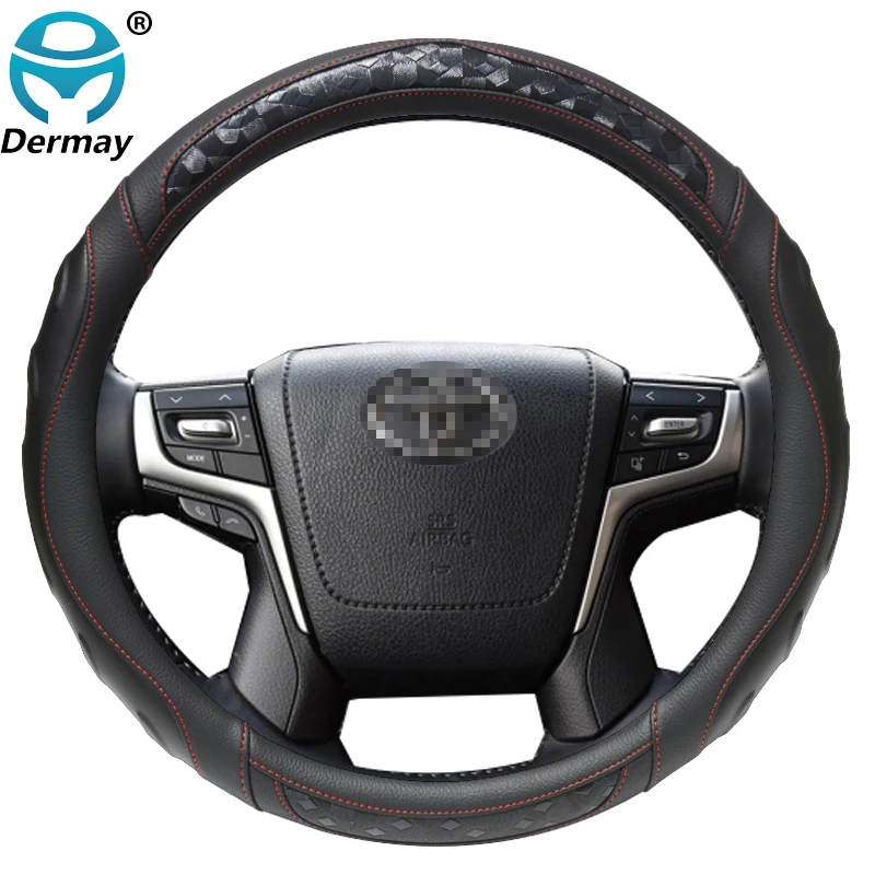 DERMAY Car Steering Wheel Cover 3D Non-slip for Toyota 4Runner Hilux Surf SUV Fortuner Auto Accessories