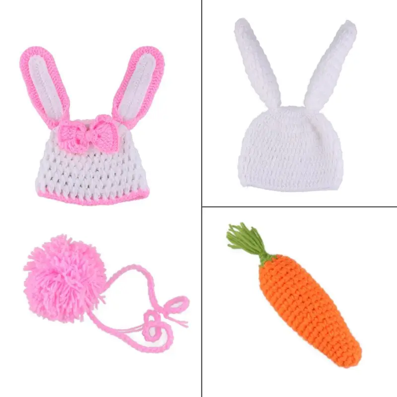 Newborn Photography Props Infant Outfits Baby Rabbit Crochet Knit Hat Clothes Newborn Photography Baby Accessories