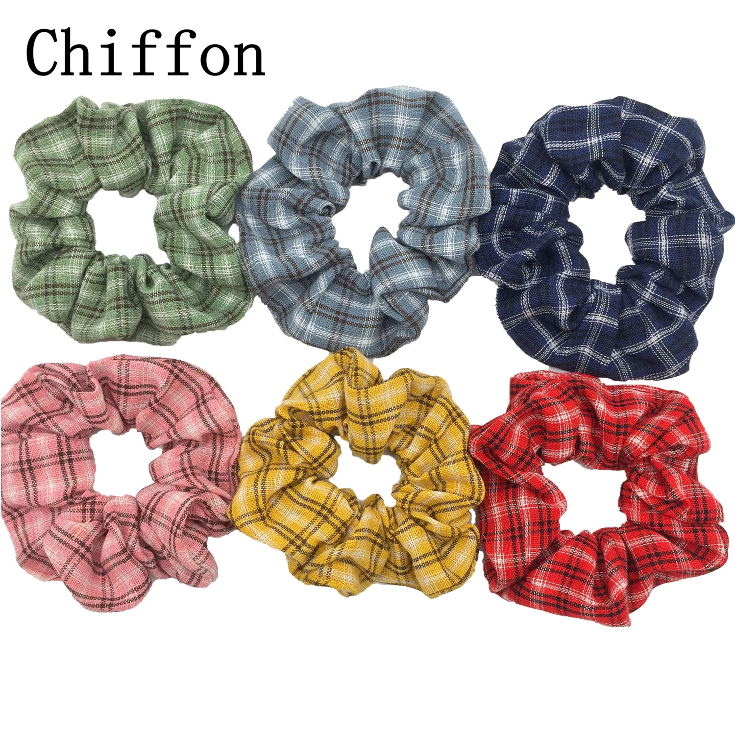 6/1pcs Hair Scrunchies Elastic Band For Women Girls Holder Rubber Accessories Velvet Chiffon Plaid Solid Color Black Hair holder