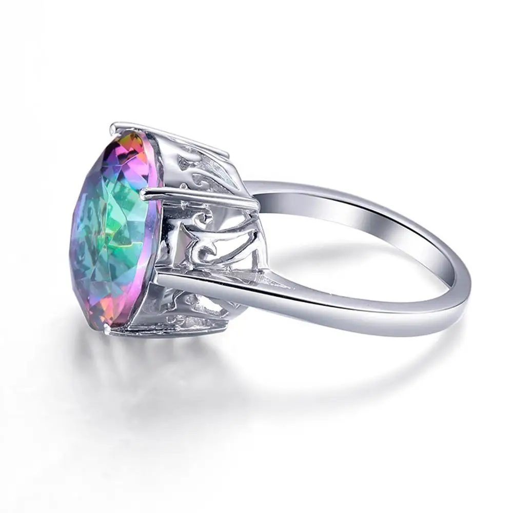 Szjinao 100% Real 925 Sterling Silver Mystic Fire Topaz Rings For Women Men Round Rainbow Zircon Ring Birthstone Jewelry Gifts